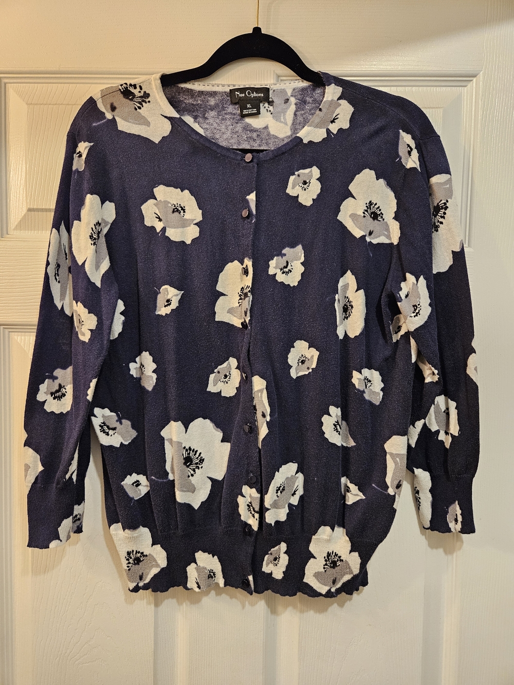 Nue Options Navy and White Floral Button-Front Cardigan